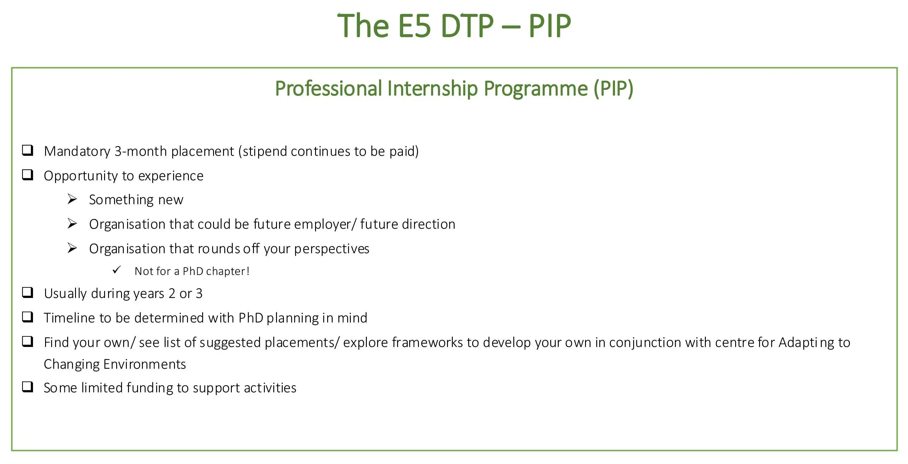 E5 PIP - Professional Internship Programme